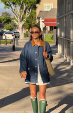 Hendrick Orta Yıkama Denim Kordon Trimli Oversized Ceket