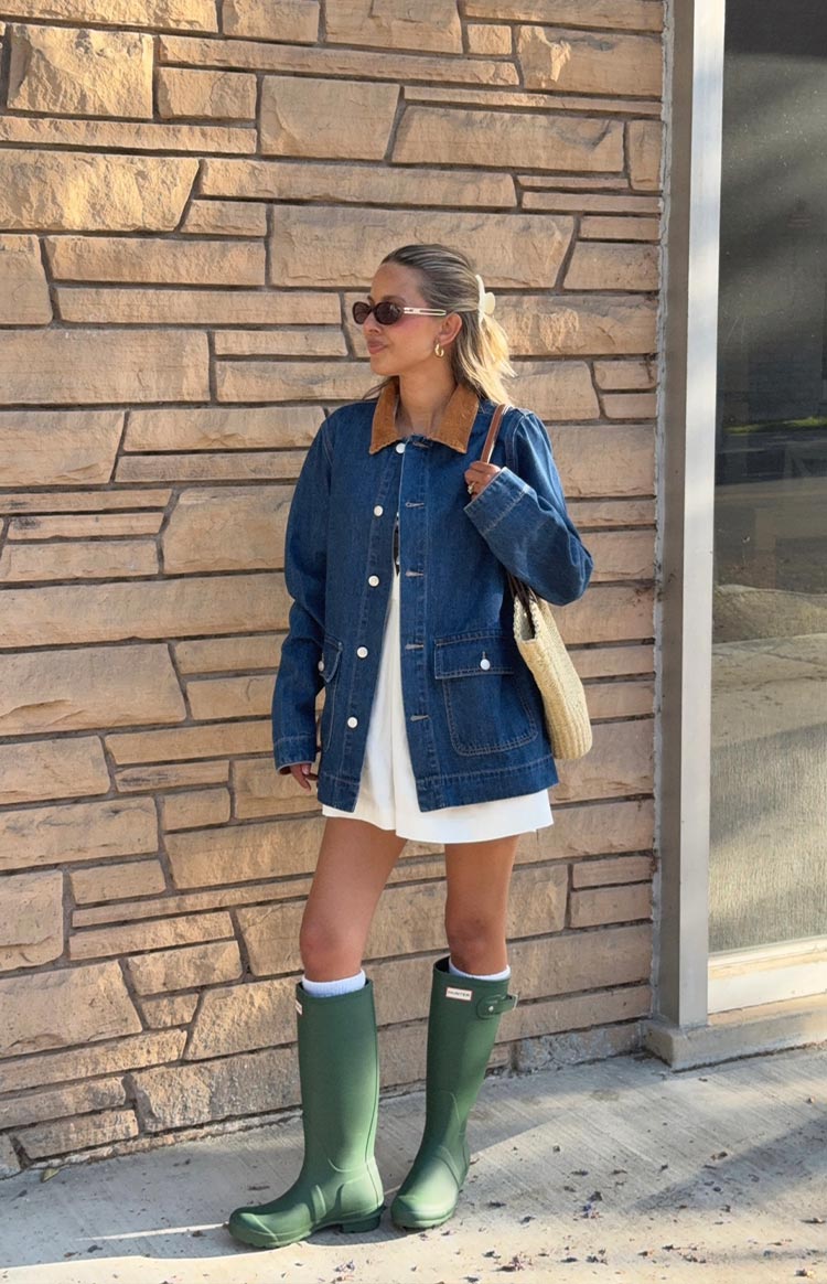 Hendrick Orta Yıkama Denim Kordon Trimli Oversized Ceket