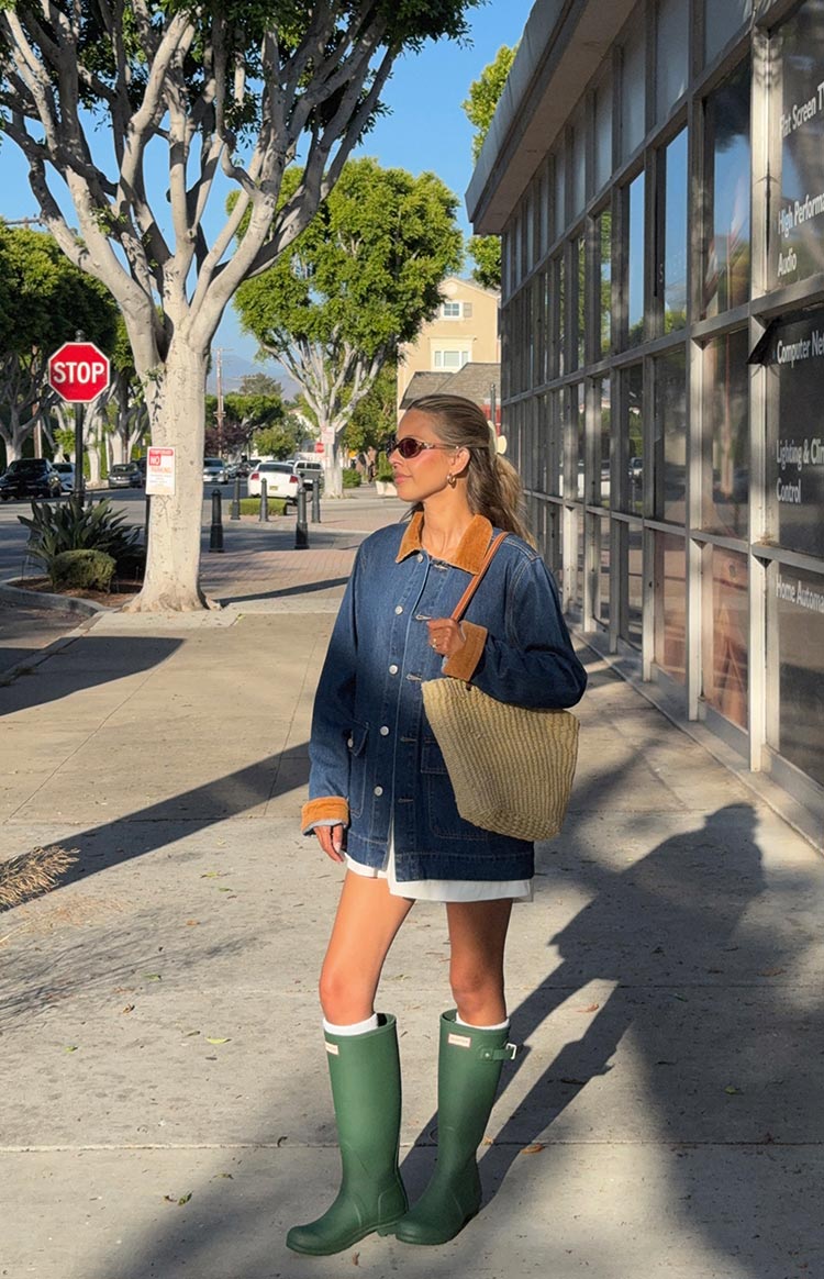 Hendrick Orta Yıkama Denim Kordon Trimli Oversized Ceket