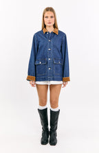 Hendrick Orta Yıkama Denim Kordon Trimli Oversized Ceket