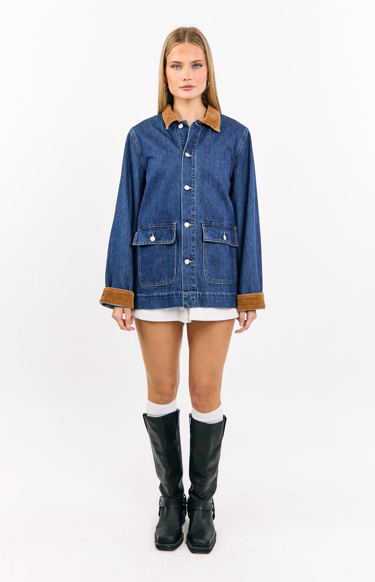 Hendrick Orta Yıkama Denim Kordon Trimli Oversized Ceket