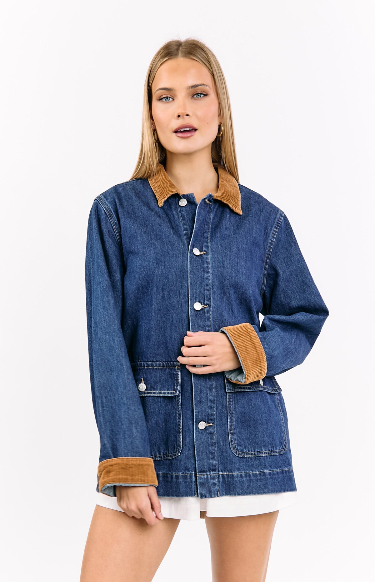 Hendrick Orta Yıkama Denim Kordon Trimli Oversized Ceket