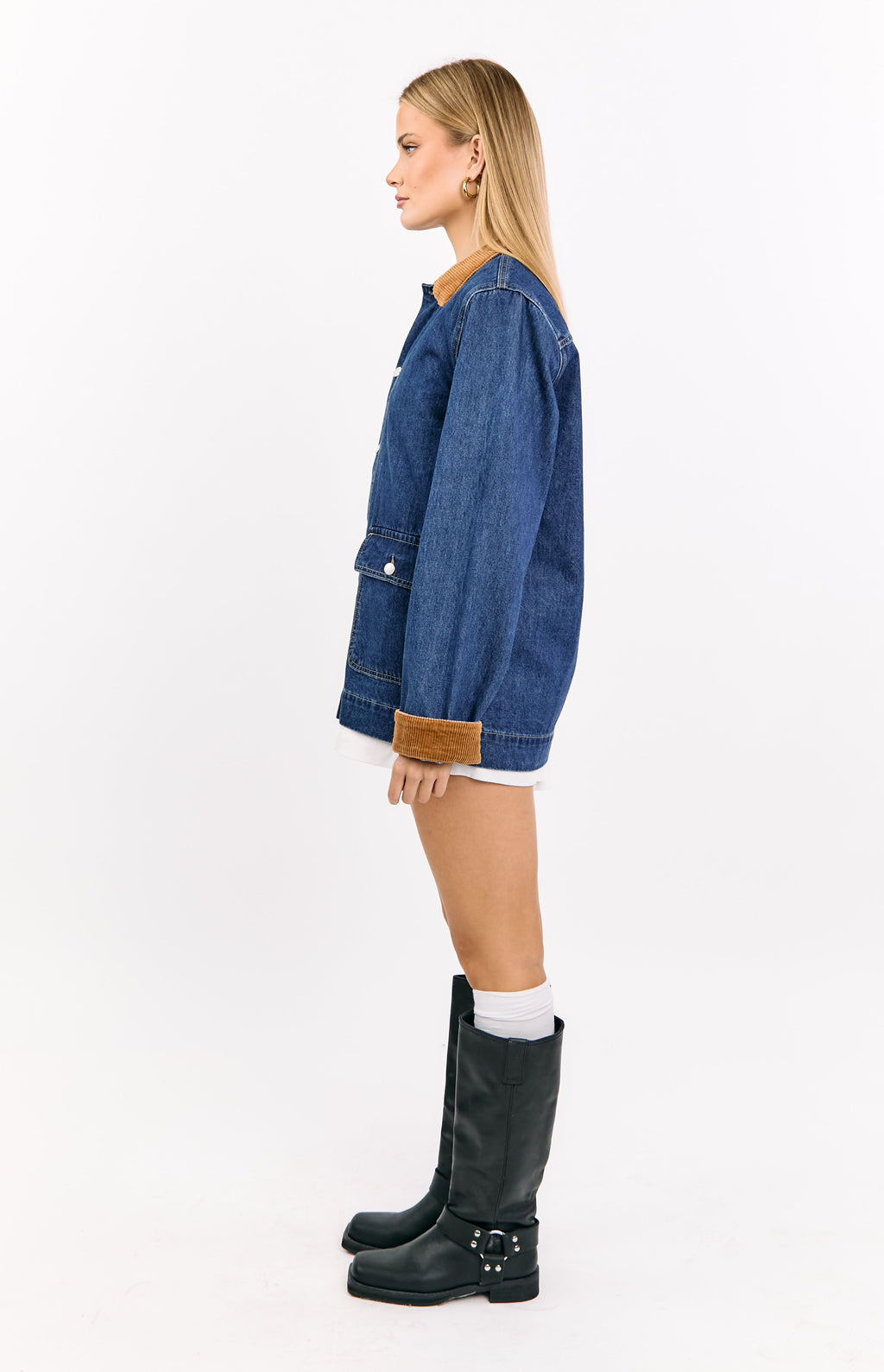 Hendrick Orta Yıkama Denim Kordon Trimli Oversized Ceket