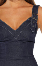 Ines Denim Tokalı Mini Elbise
