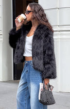 It Girl Siyah Sahte Kürk Ceket