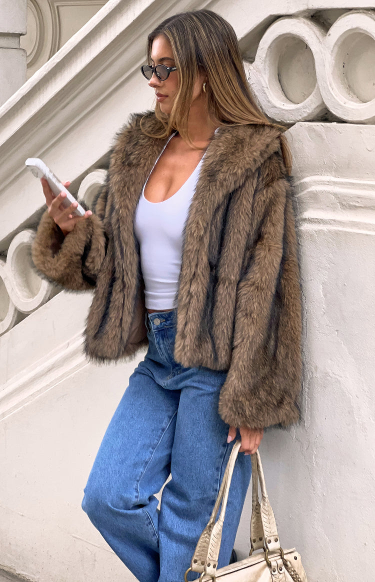 It Girl Çikolata Sahte Kürk Ceket