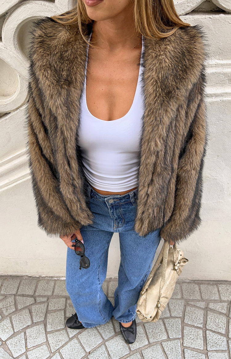 It Girl Çikolata Sahte Kürk Ceket