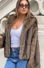 It Girl Çikolata Sahte Kürk Ceket