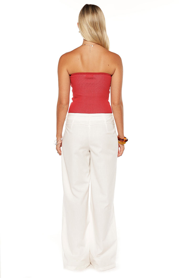 Jacq Beyaz Kemerli Geniş Paça Pantolon