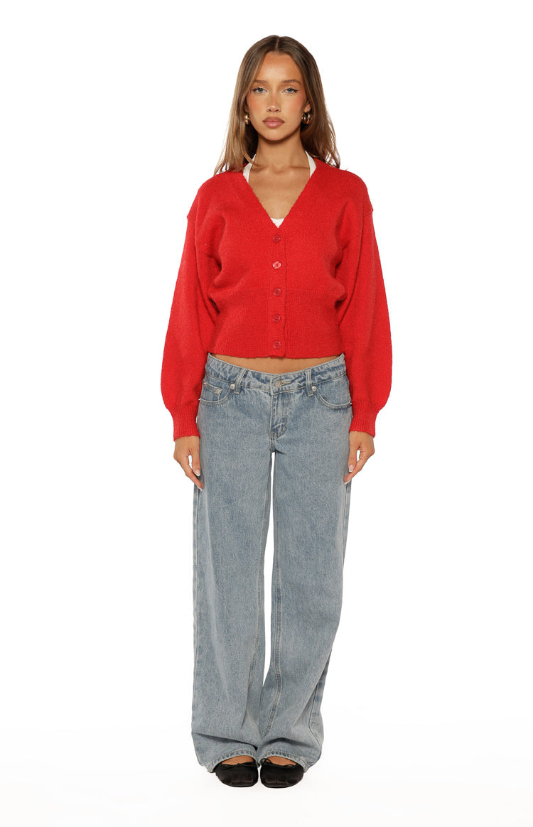 Janda Kırmızı Örgü Oversize Hırka