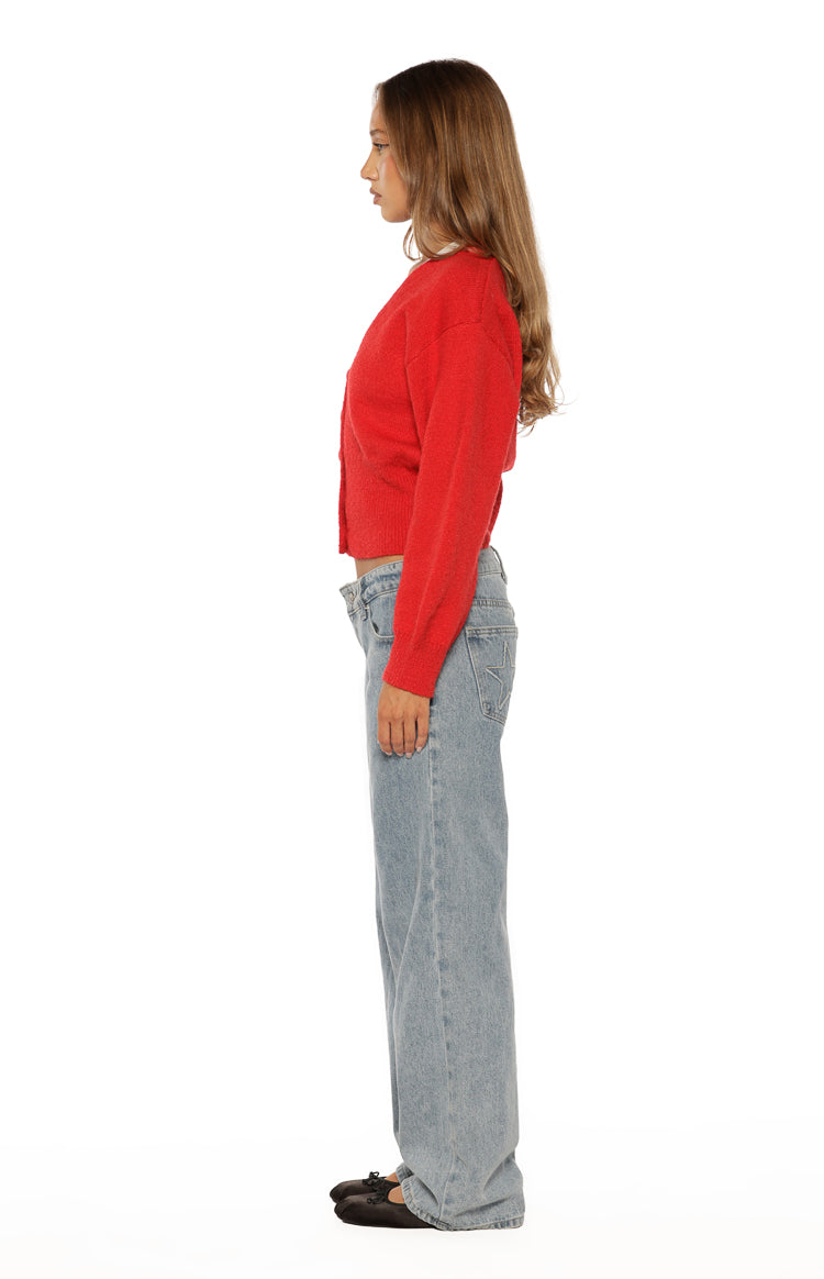 Janda Kırmızı Örgü Oversize Hırka
