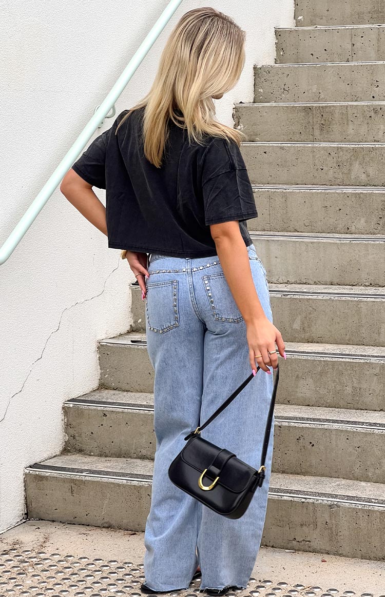 Jannina Açık Yıkama Denim Taşlı Düşük Bel Kot Pantolon