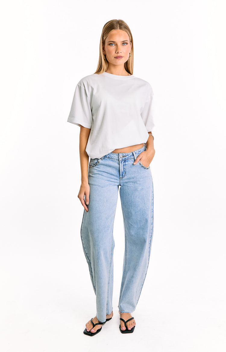 Jannina Açık Yıkama Denim Taşlı Düşük Bel Kot Pantolon