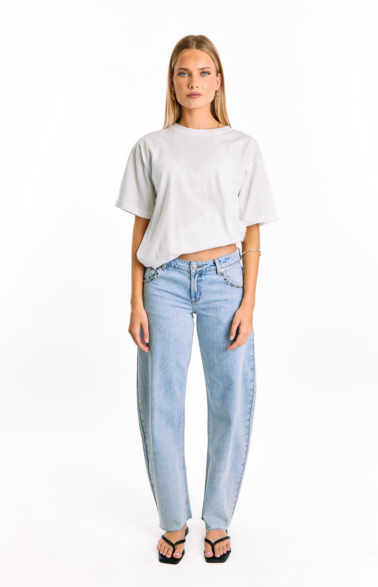 Jannina Açık Yıkama Denim Taşlı Düşük Bel Kot Pantolon