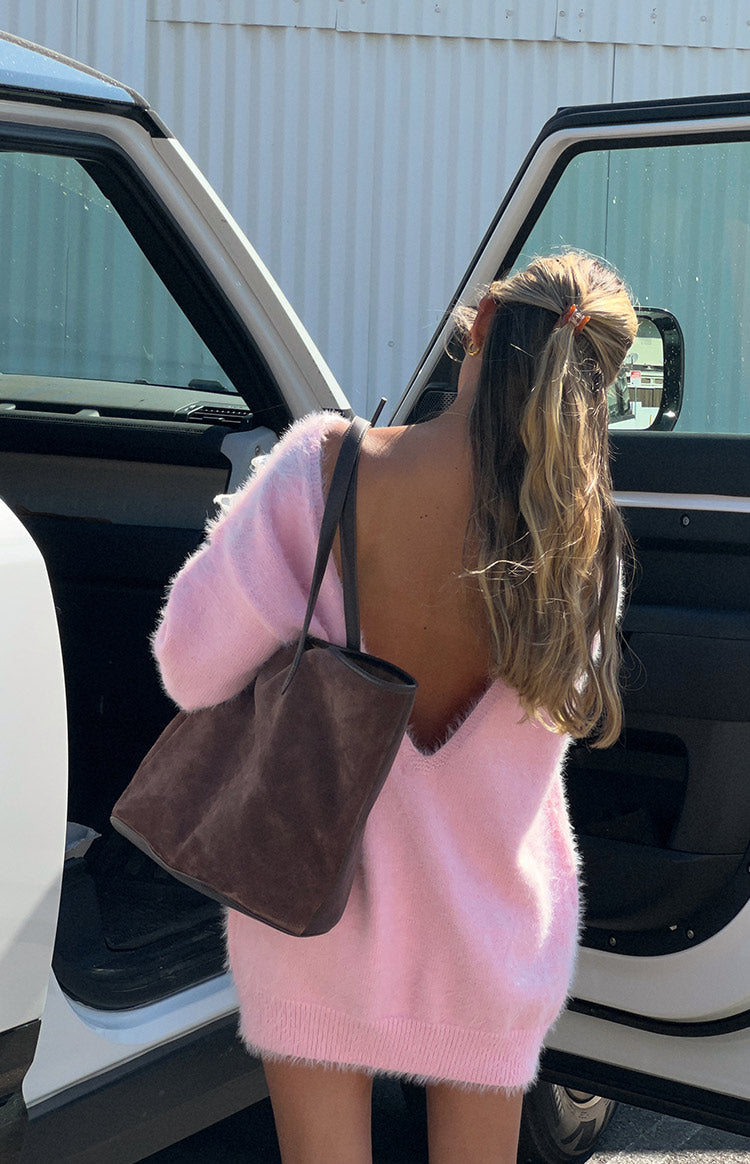 Küçük Pembe Uzun Kollu Örgü Mini Elbise