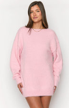 Küçük Pembe Uzun Kollu Örgü Mini Elbise
