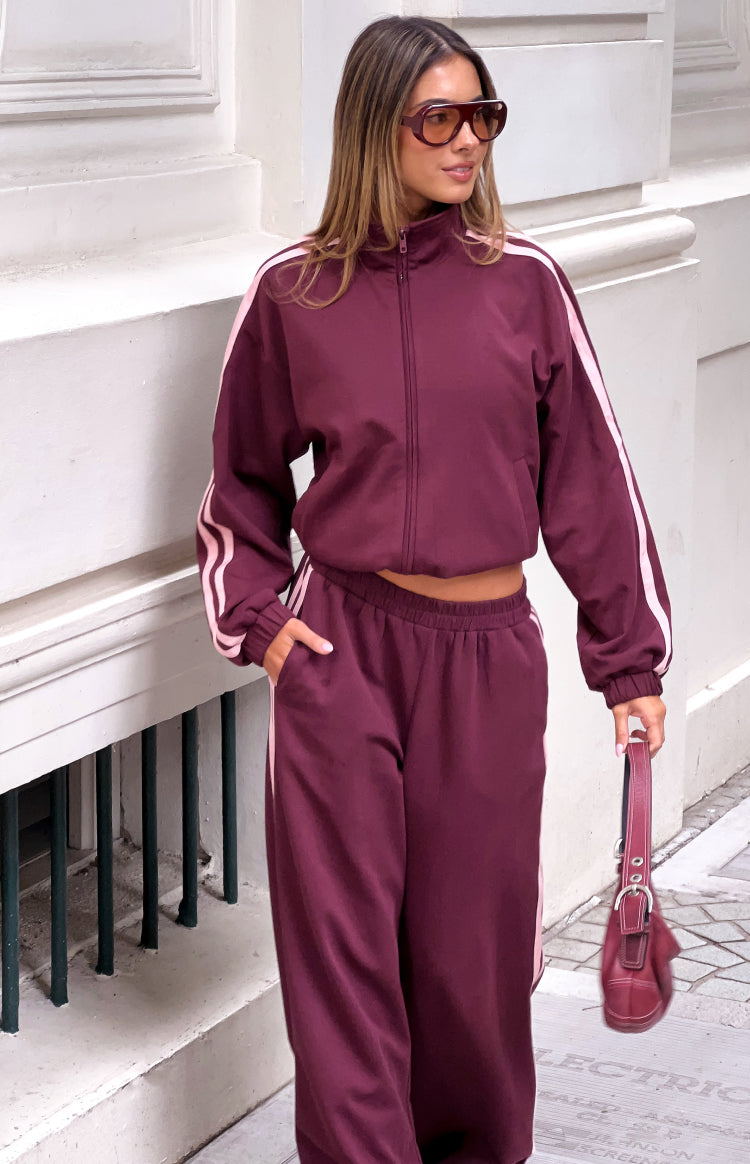 Kosie Bordo ve Pembe Şeritli Spor Ceket