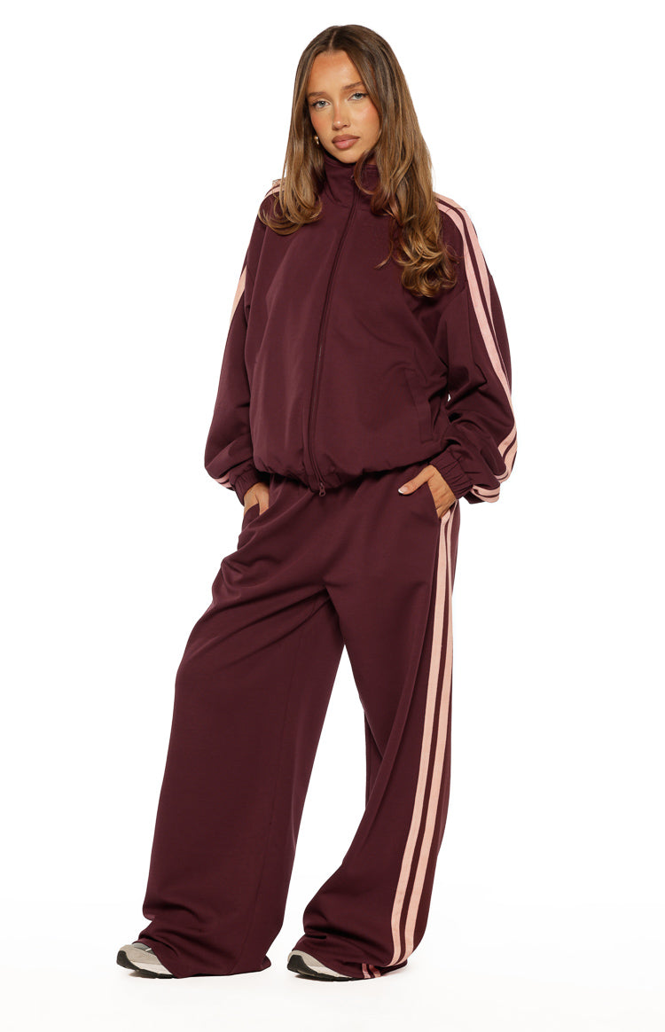 Kosie Bordo ve Pembe Şeritli Spor Ceket