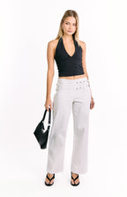 Lila Off White Kemerli Pantolon