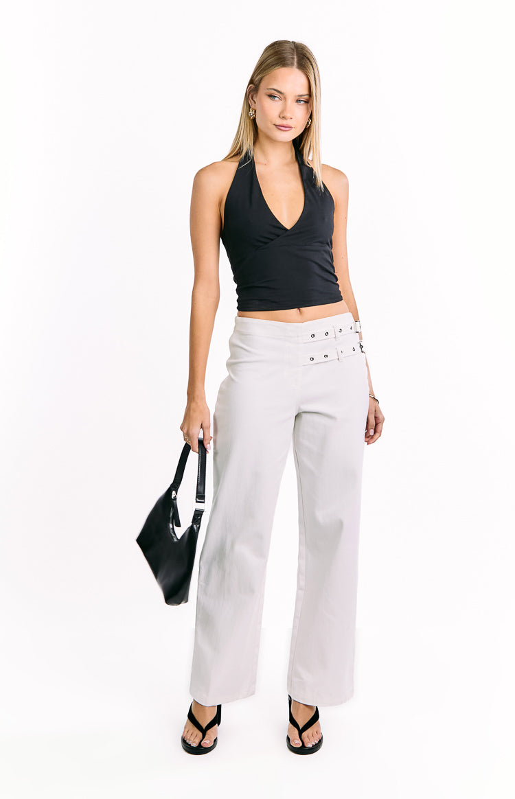 Lila Off White Kemerli Pantolon