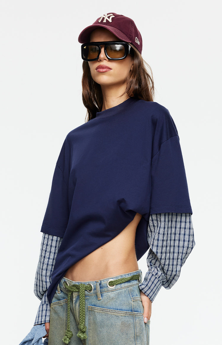 Lioness Bottega Navy Katmanlı Kontrast Kol Gömleği