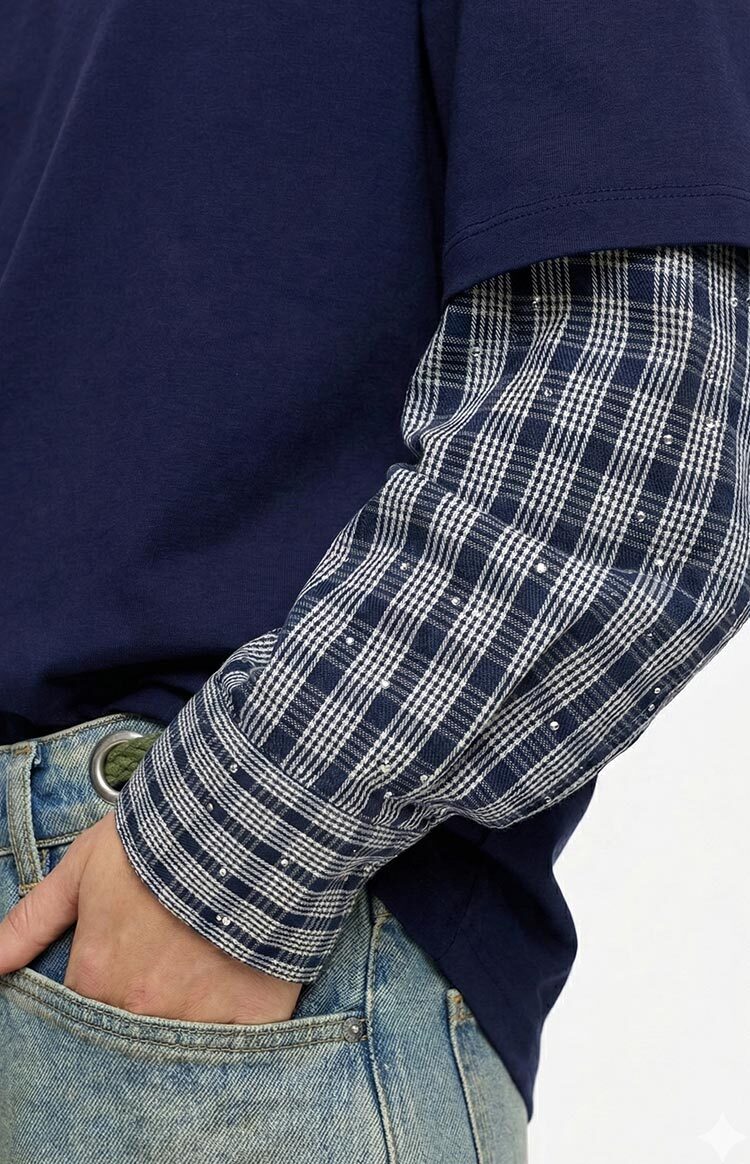 Lioness Bottega Navy Katmanlı Kontrast Kol Gömleği