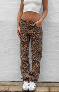 Lioness Carmela Leopar Desenli Düz Paça Kot Pantolon