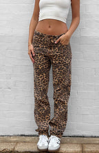 Lioness Carmela Leopar Desenli Düz Paça Kot Pantolon