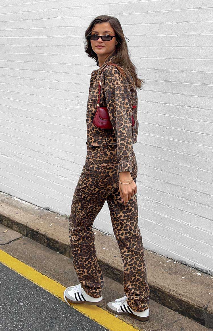Lioness Carmela Leopar Desenli Düz Paça Kot Pantolon