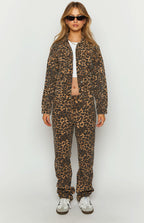 Lioness Carmela Leopar Desenli Düz Paça Kot Pantolon