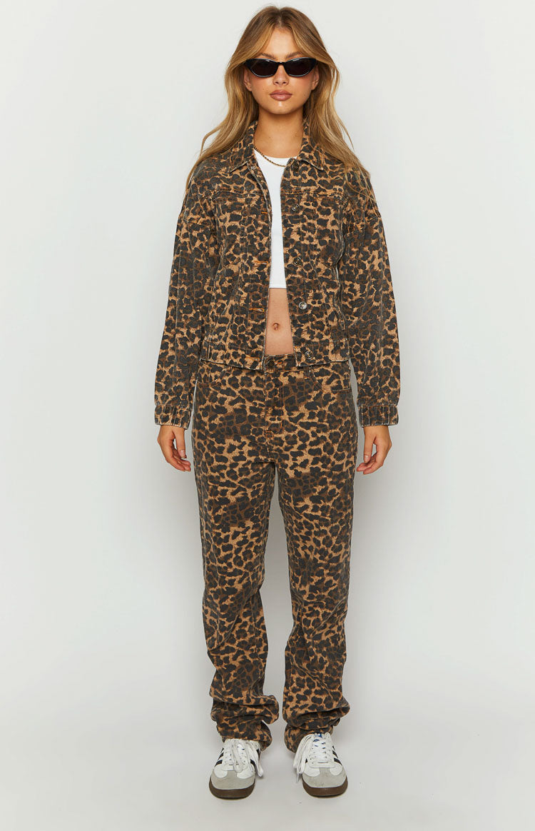 Lioness Carmela Leopar Desenli Düz Paça Kot Pantolon