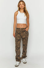 Lioness Carmela Leopar Desenli Düz Paça Kot Pantolon