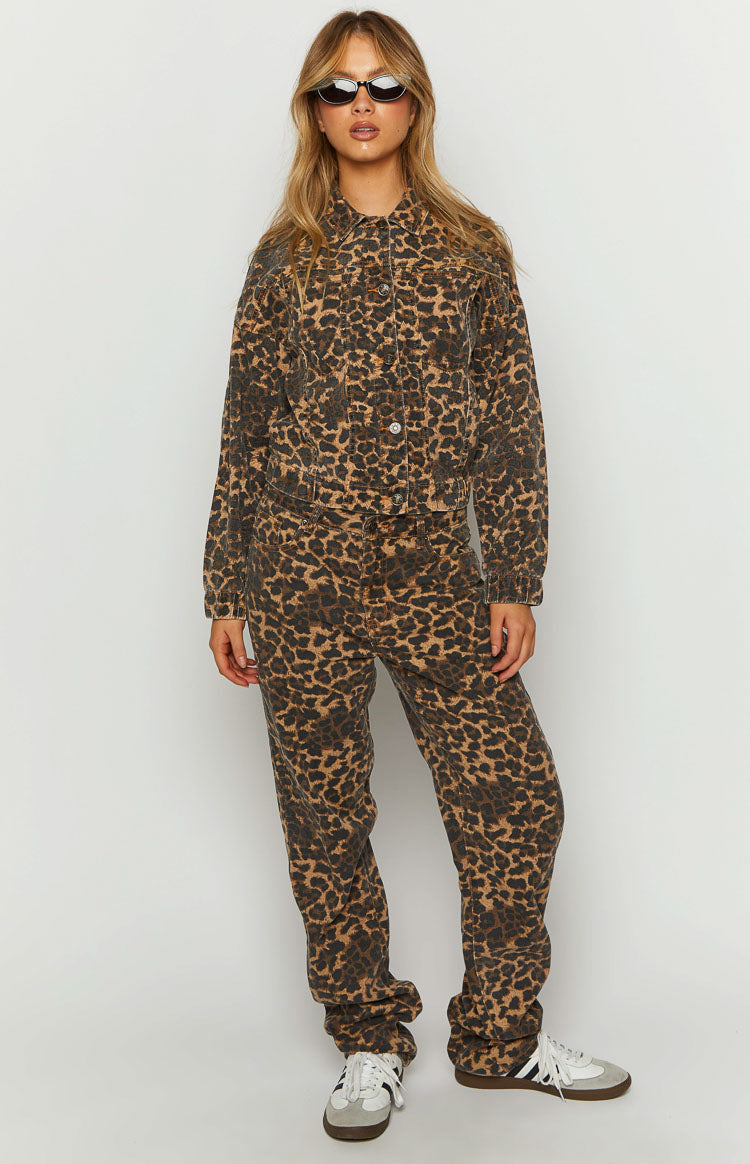 Lioness Carmela Leopar Desenli Düz Paça Kot Pantolon