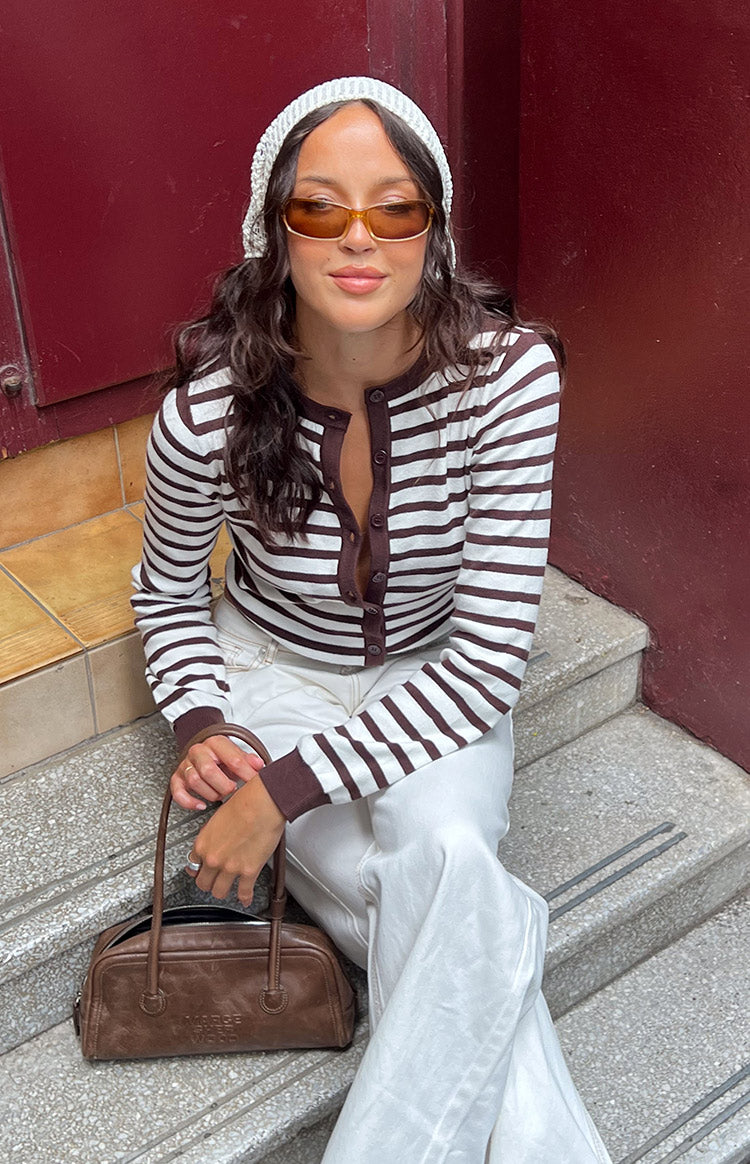 Lottie Çikolata Çizgili Yuvarlak Yaka Hırka