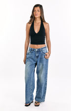 Aşıklar Yolu Orta Yıkama Denim Kalp Cep Rahat Jean