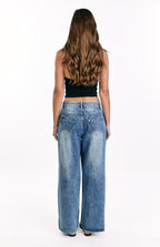 Aşıklar Yolu Orta Yıkama Denim Kalp Cep Rahat Jean