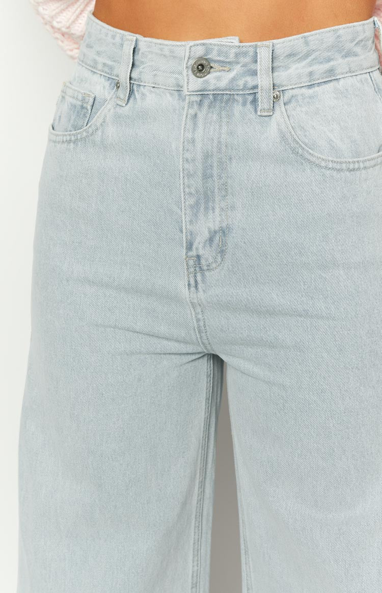 Marelle Açık Mavi Denim Geniş Paça Yandan Yırtmaçlı Jean