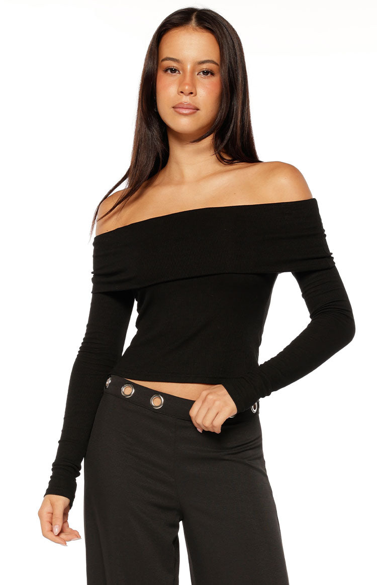 Marlin Siyah Off Shoulder Uzun Kollu Bluz
