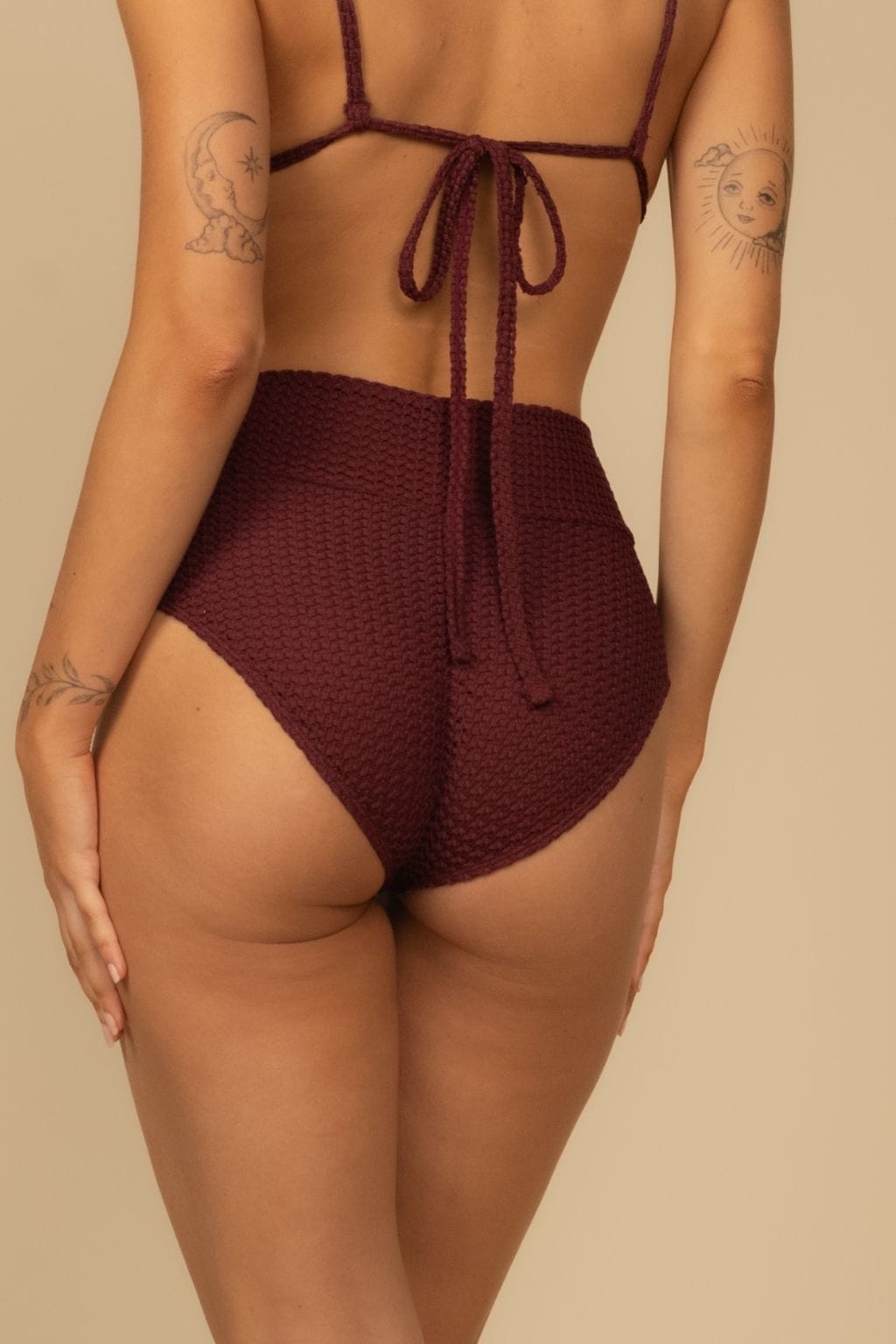 Bordo Kırkma Tam Kapsama Yüksek Bel Bikini Altı