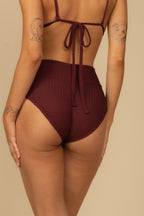 Bordo Kırkma Tam Kapsama Yüksek Bel Bikini Altı