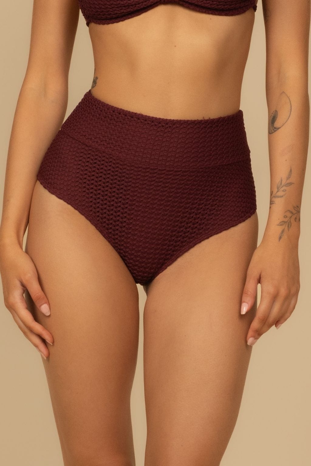 Bordo Kırkma Tam Kapsama Yüksek Bel Bikini Altı