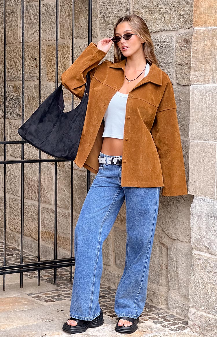 Suki Açık Kahverengi Süet Oversized Ceket