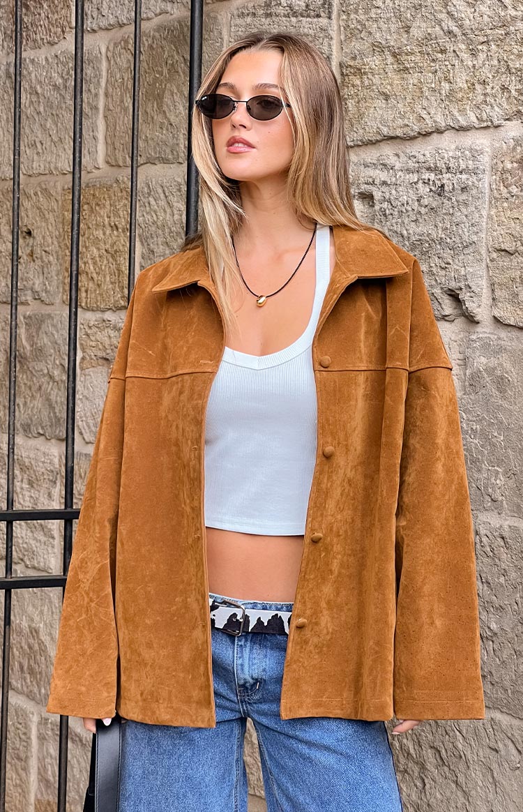 Suki Açık Kahverengi Süet Oversized Ceket