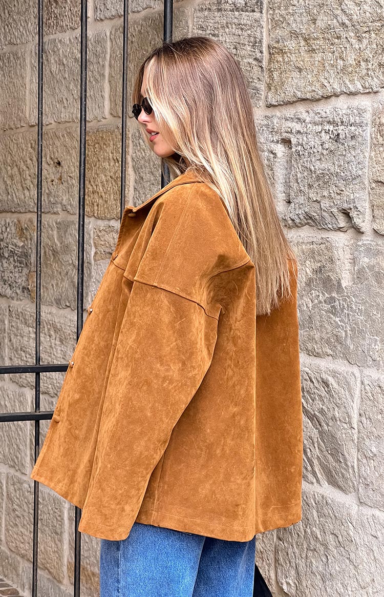 Suki Açık Kahverengi Süet Oversized Ceket
