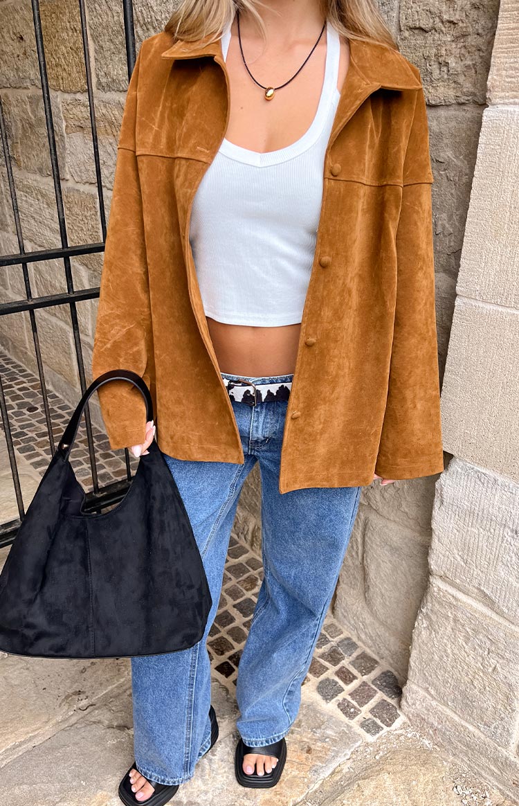 Suki Açık Kahverengi Süet Oversized Ceket