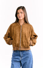 Rebecca Bej Kolları Lastikli Süet Bomber Ceket