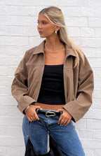 Nehir Kahverengi Süet Bubble Hem Bomber Ceket