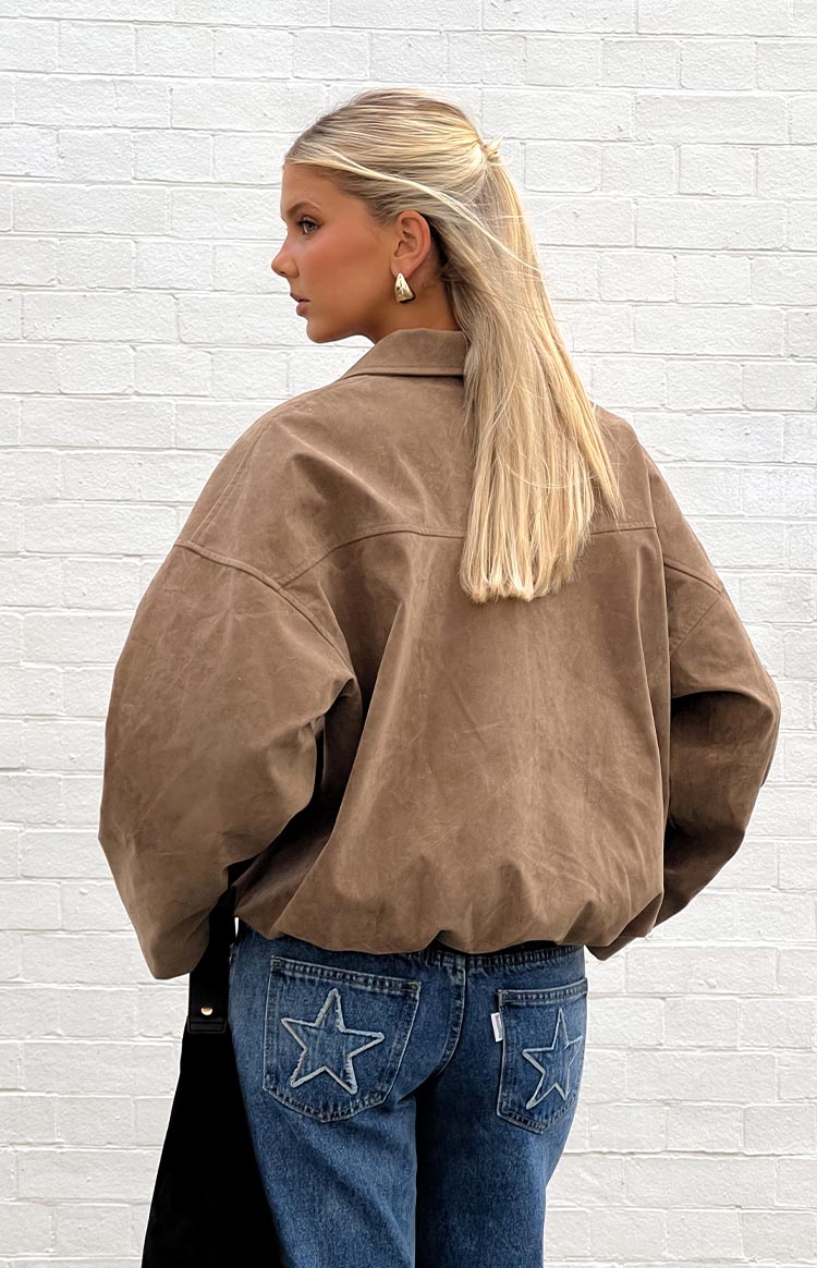 Nehir Kahverengi Süet Bubble Hem Bomber Ceket