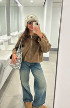 Nehir Kahverengi Süet Bubble Hem Bomber Ceket