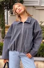 River Steel Grey Suedette Bubble Hem Bomber Ceket
